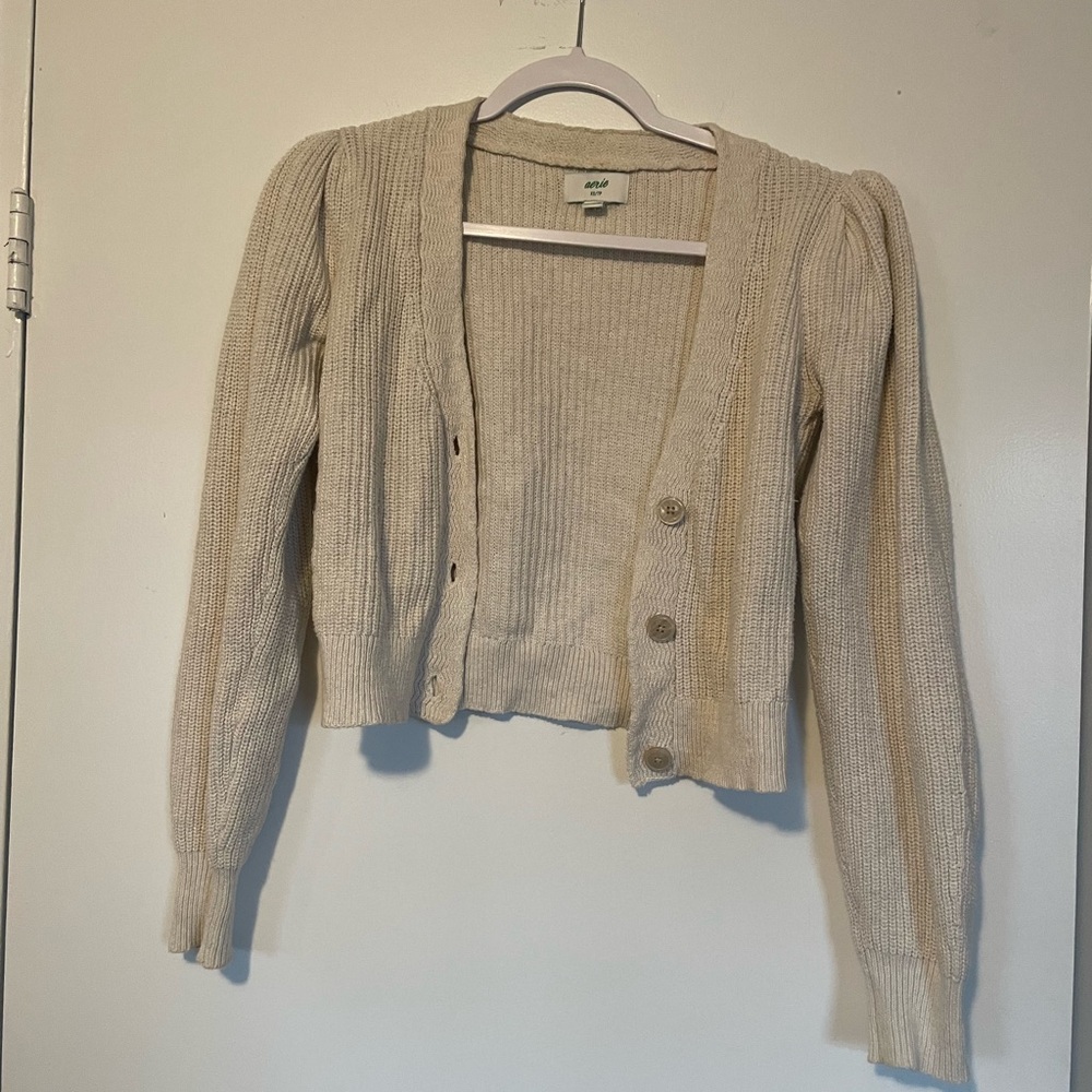 Aerie Puff Knit Cream Cardigan
